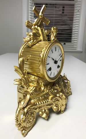 Antique Figural Spelter Quartz Battery Mantel Clock | eXibit collection