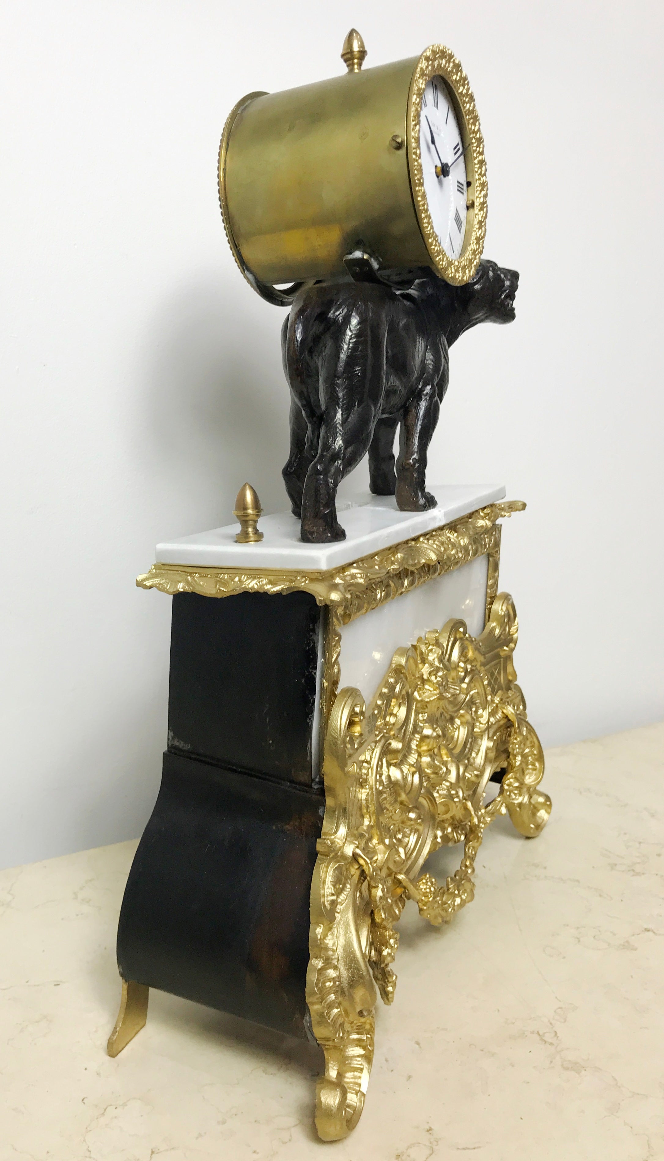 Antique PANTHER Figural Spelter Mantel Clock | eXibit collection