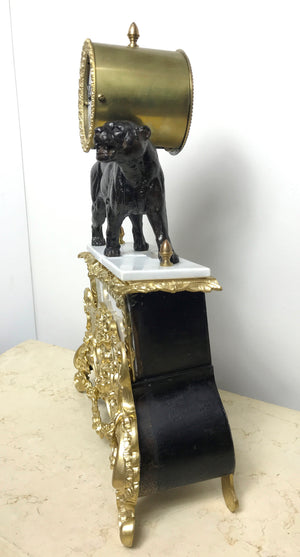 Antique PANTHER Figural Spelter Mantel Clock | eXibit collection