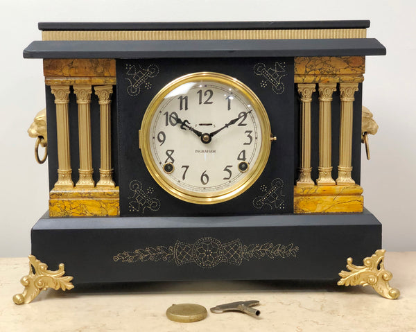 Antique Ingraham Bell and Hammer Chime Mantel Clock  | eXibit collection