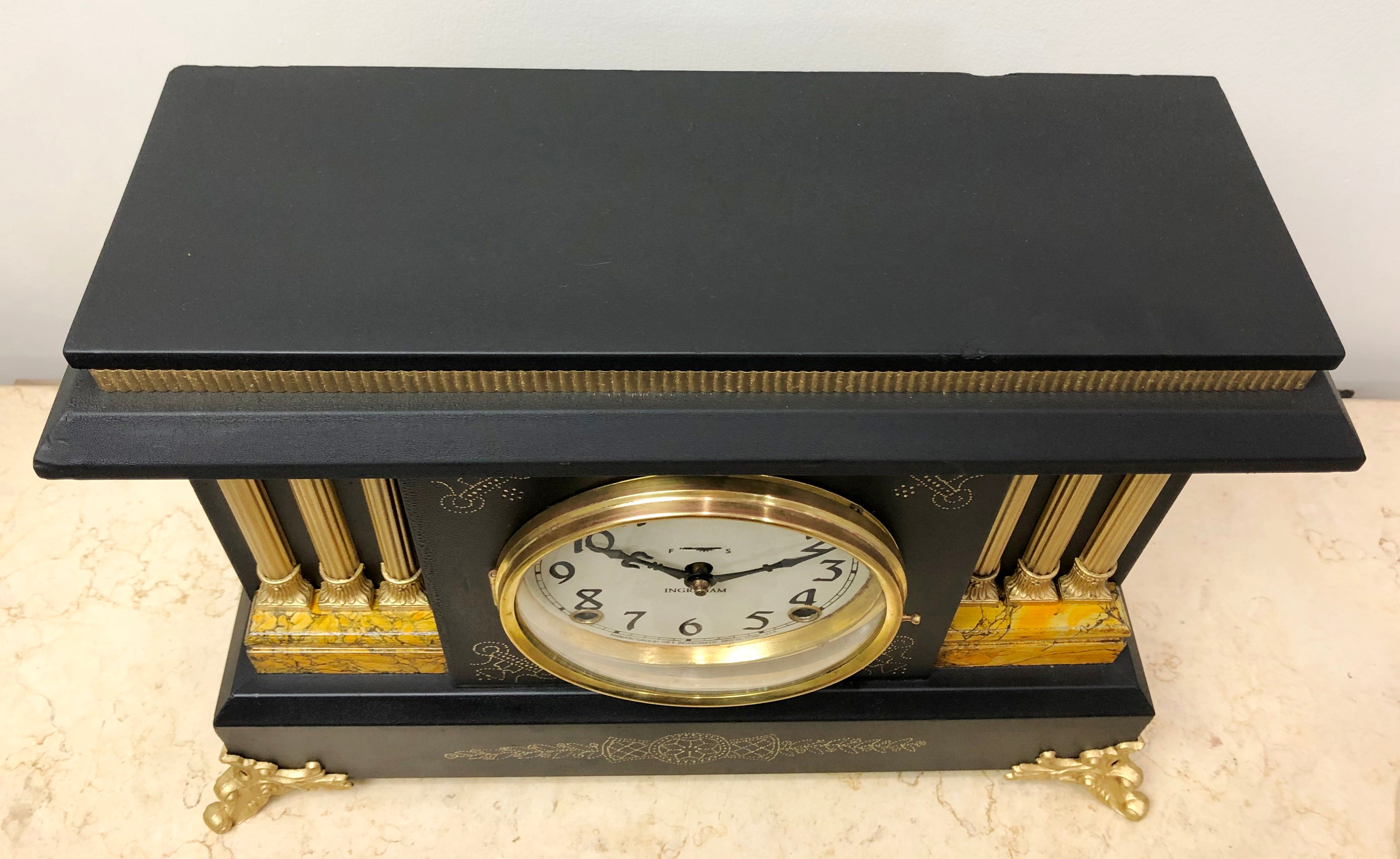 Antique Ingraham Bell and Hammer Chime Mantel Clock  | eXibit collection