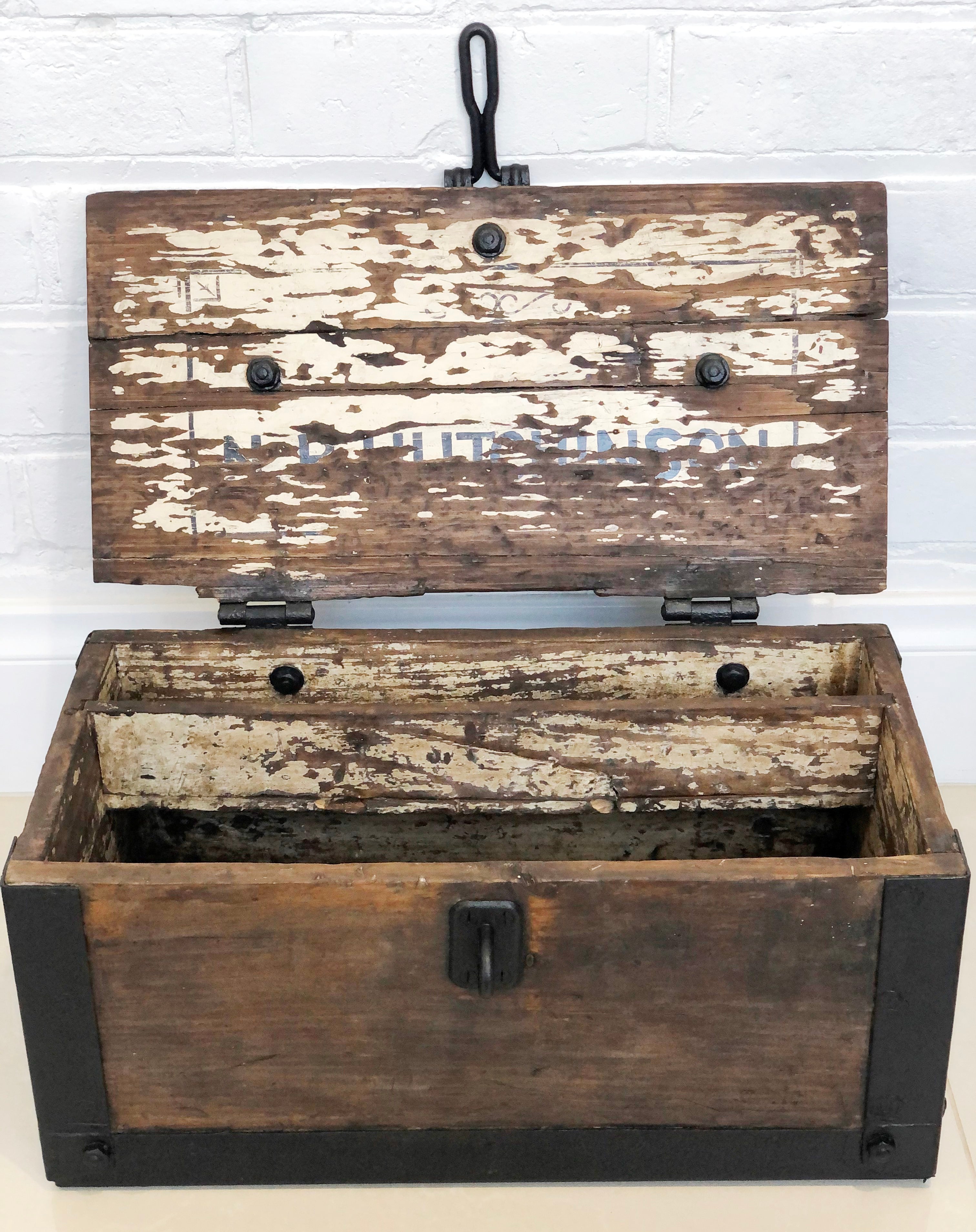 Antique Wooden HUTCHINSON Carpenters Tool Box | eXibit collection