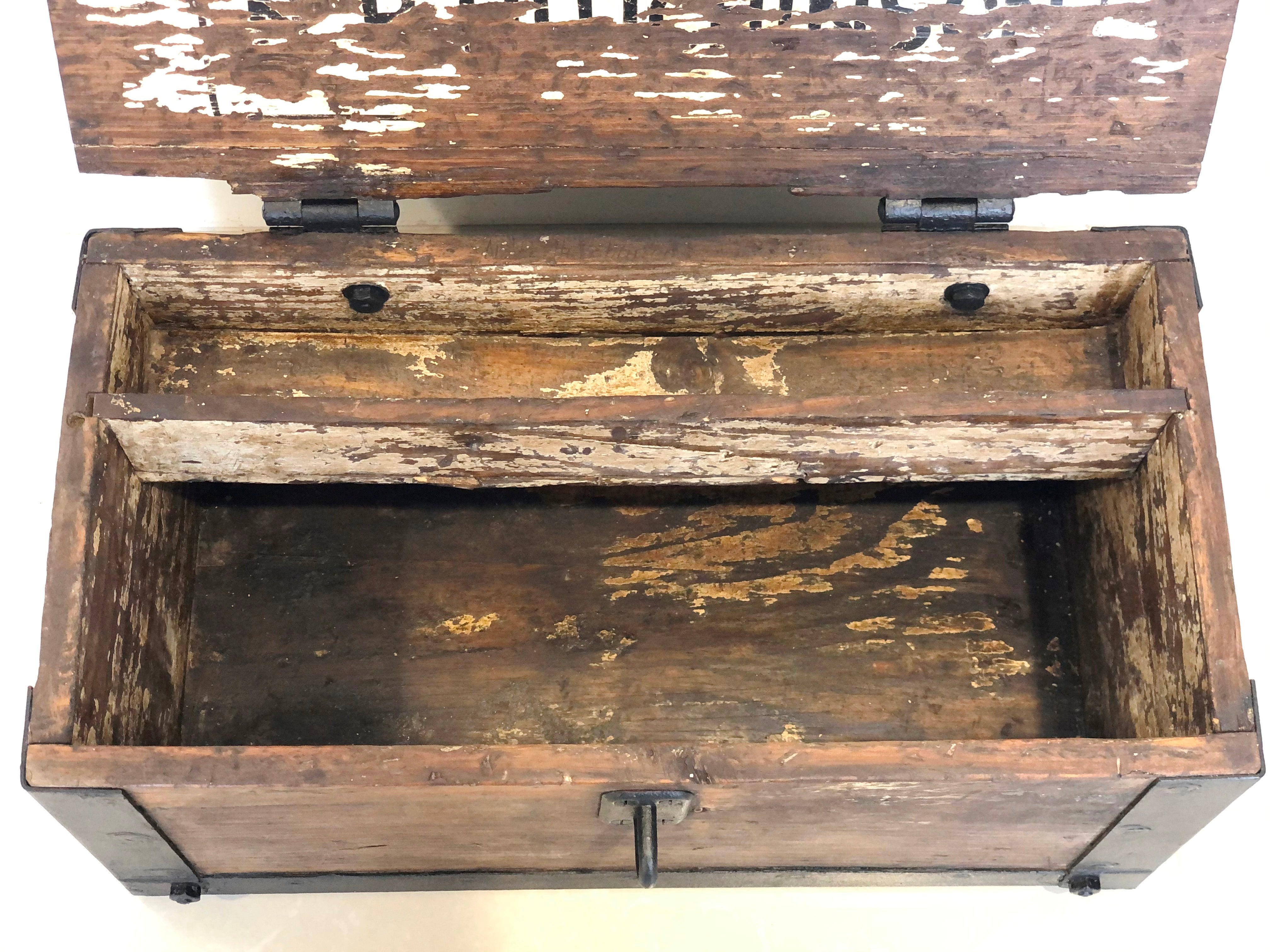 Antique Wooden HUTCHINSON Carpenters Tool Box | eXibit collection