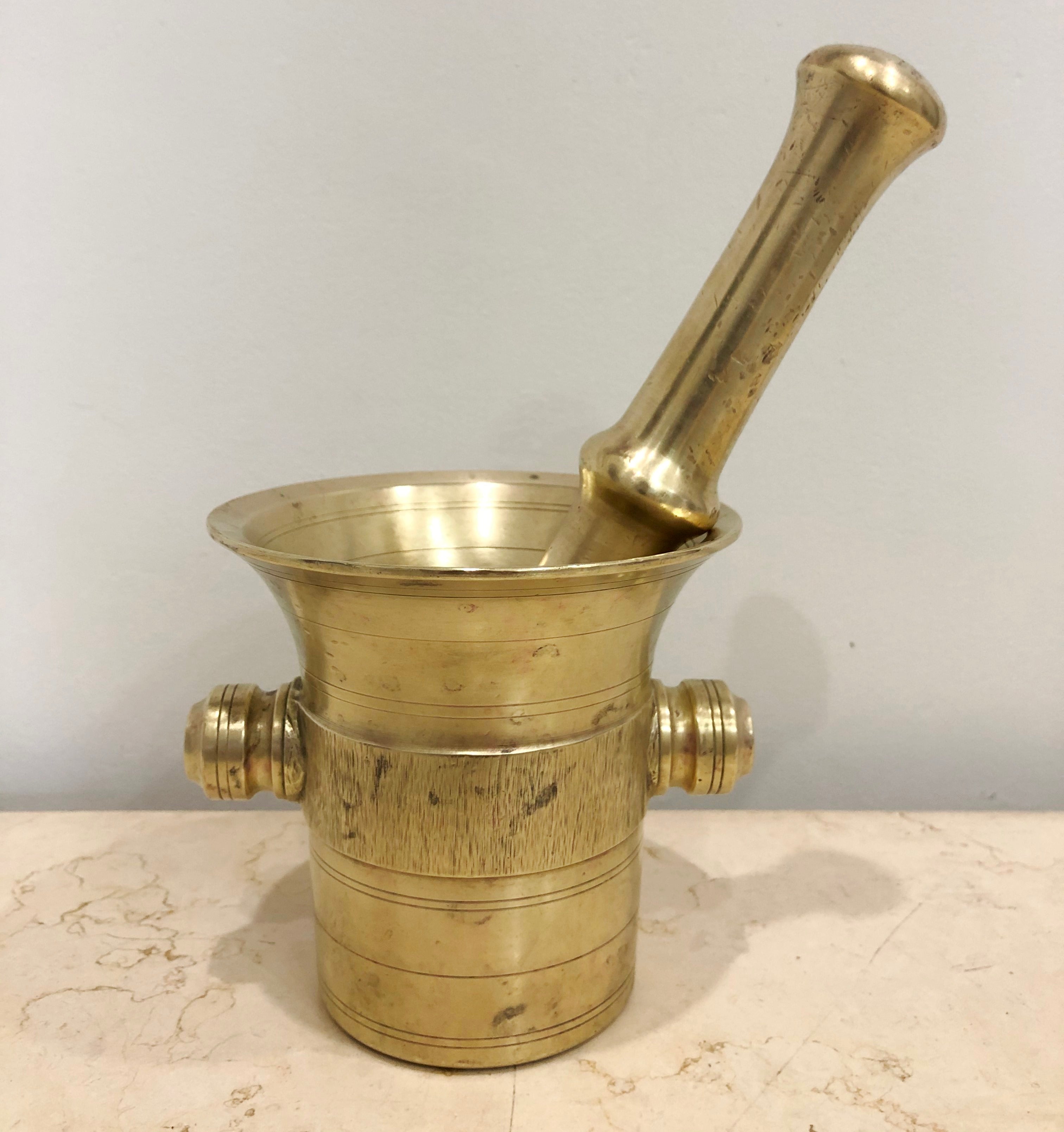 Antique SOLID BRASS Mortar and Pestle | eXibit collection