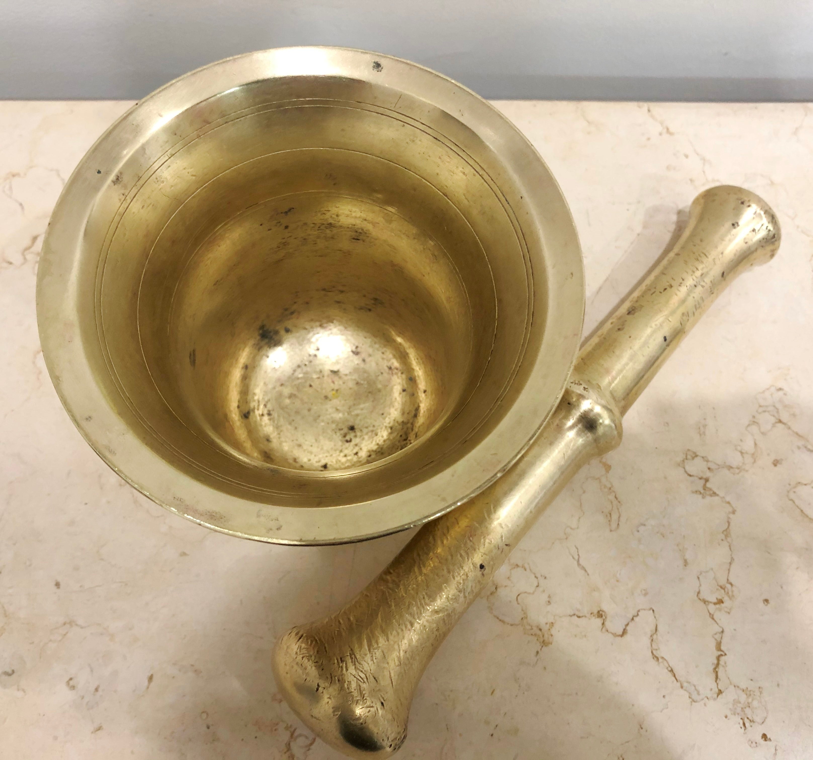 Antique SOLID BRASS Mortar and Pestle | eXibit collection