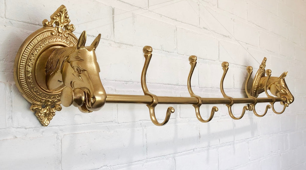 Vintage BRASS Horse Head Wall Hanging Coat/Hat Rack | eXibit collection