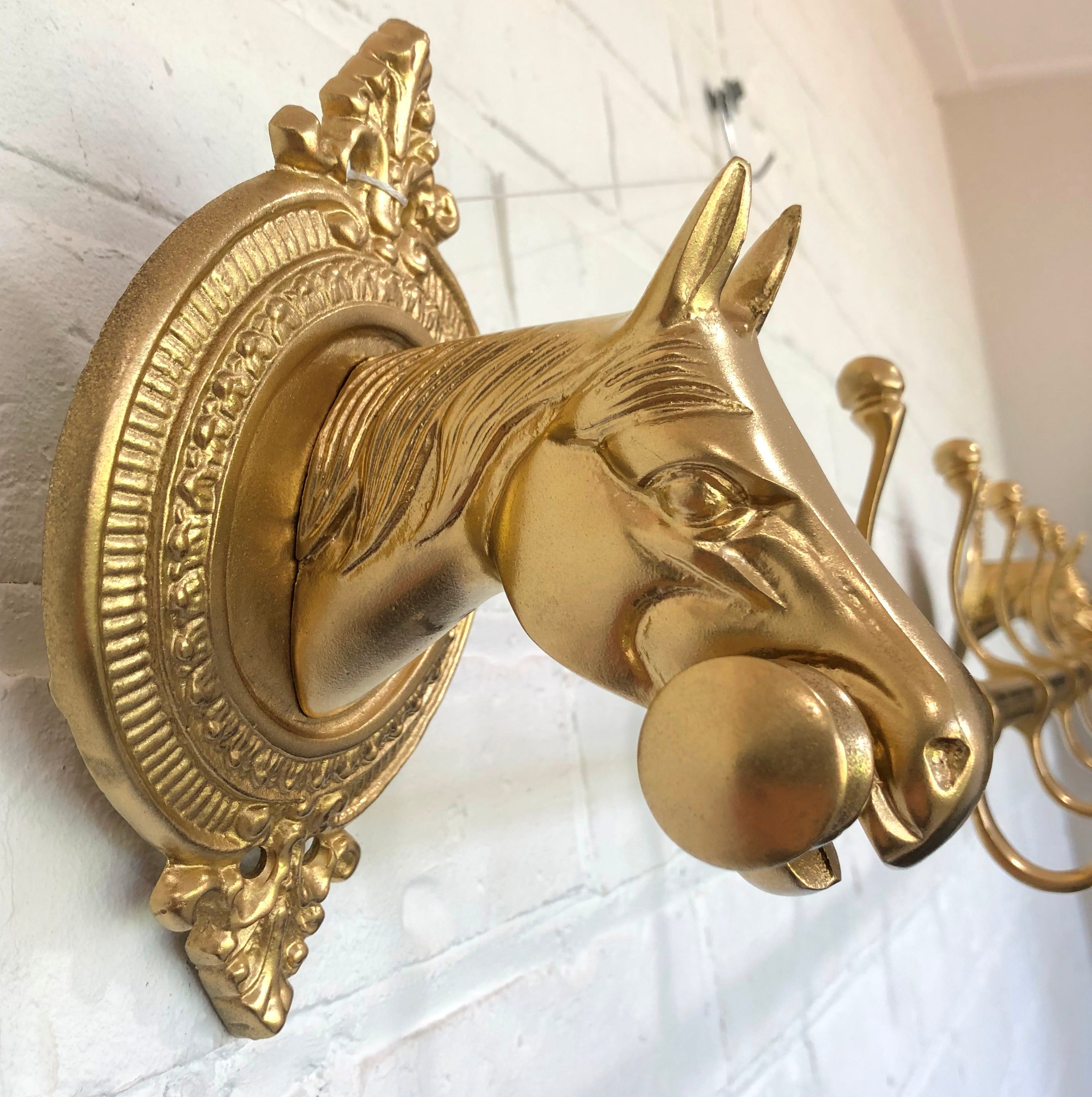 Vintage BRASS Horse Head Wall Hanging Coat/Hat Rack | eXibit collection