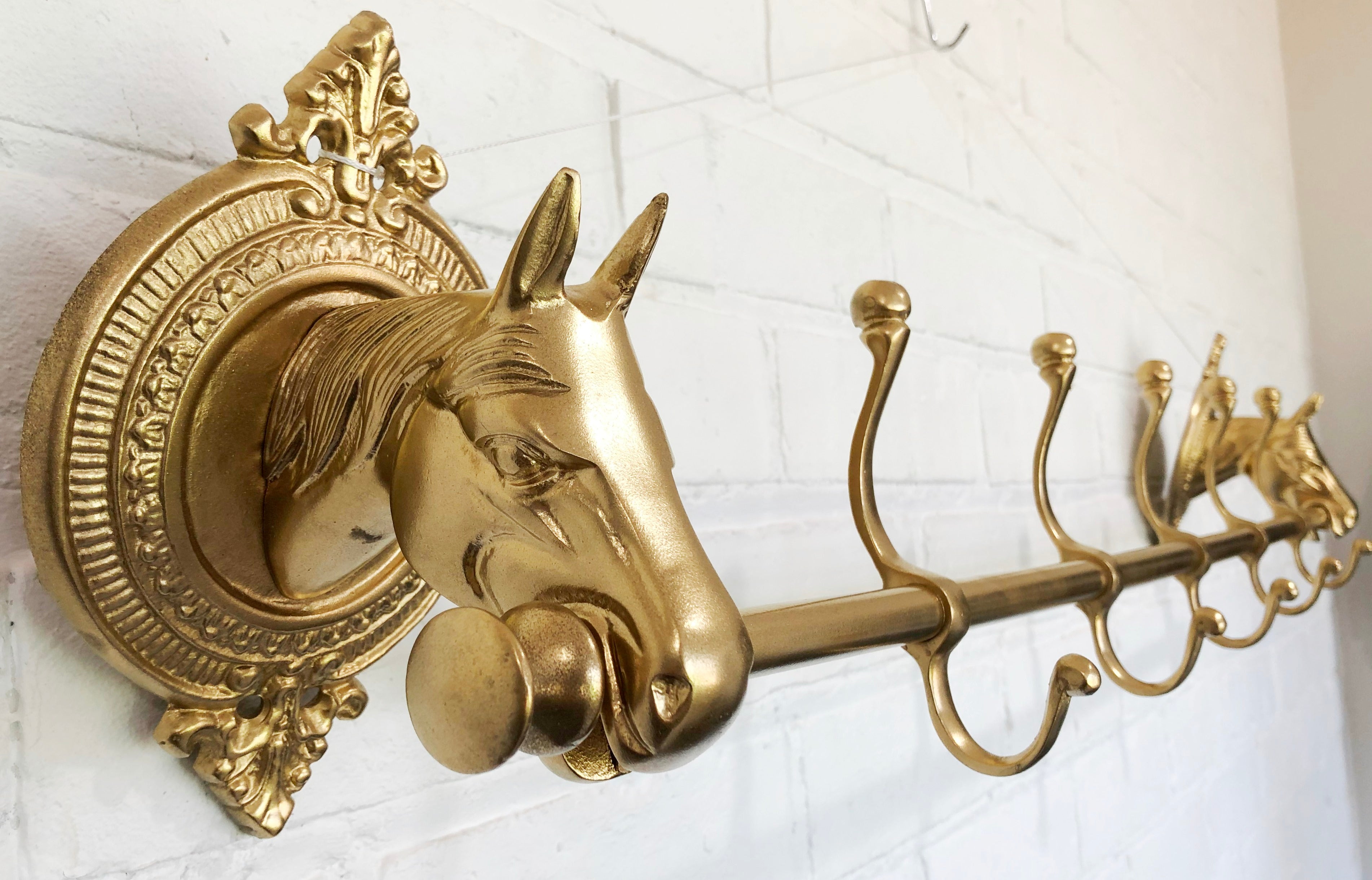 Vintage BRASS Horse Head Wall Hanging Coat/Hat Rack | eXibit collection