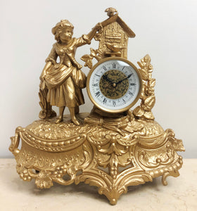 Antique Figural Spelter Quartz Battery Mantel Clock | eXibit collection