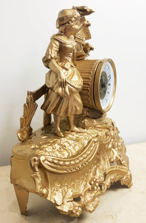 Antique Figural Spelter Quartz Battery Mantel Clock | eXibit collection