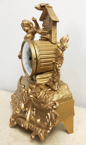 Antique Figural Spelter Quartz Battery Mantel Clock | eXibit collection