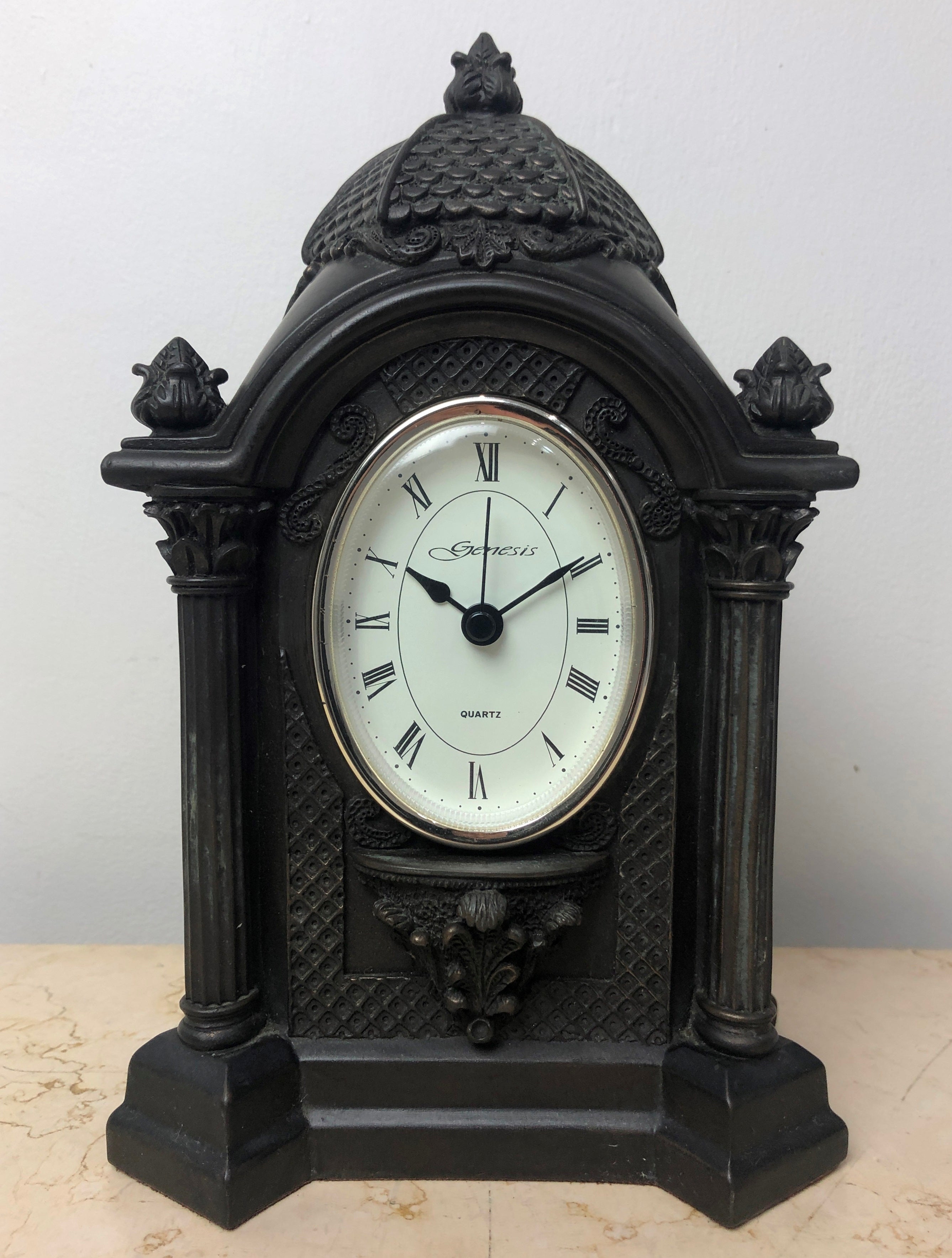 Vintage Genesis Cast BRONZE Battery Mantel Clock  | eXibit collection
