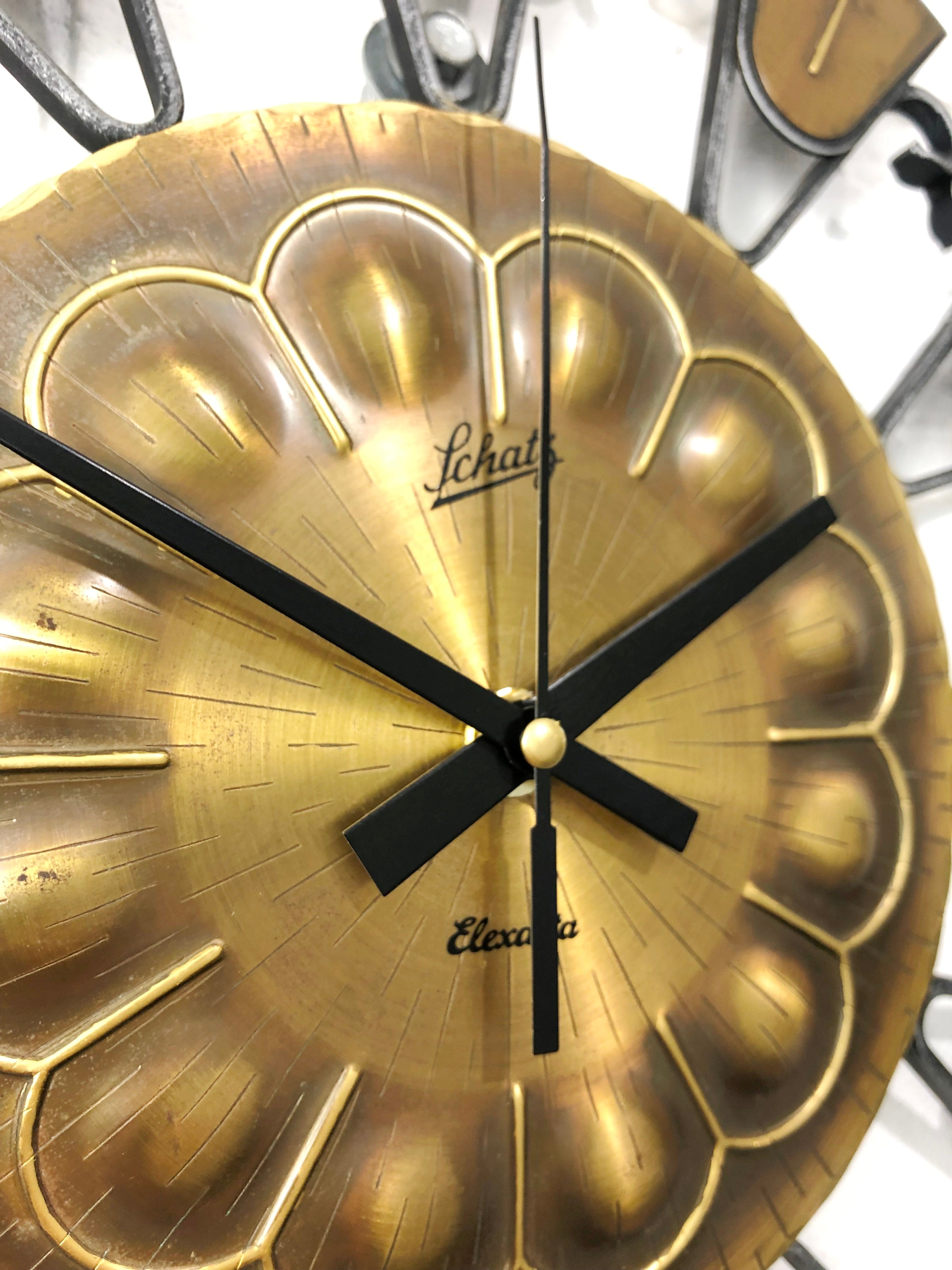 Vintage SCHATZ Elexacta Starburst Metal Battery Wall Clock | eXibit collection