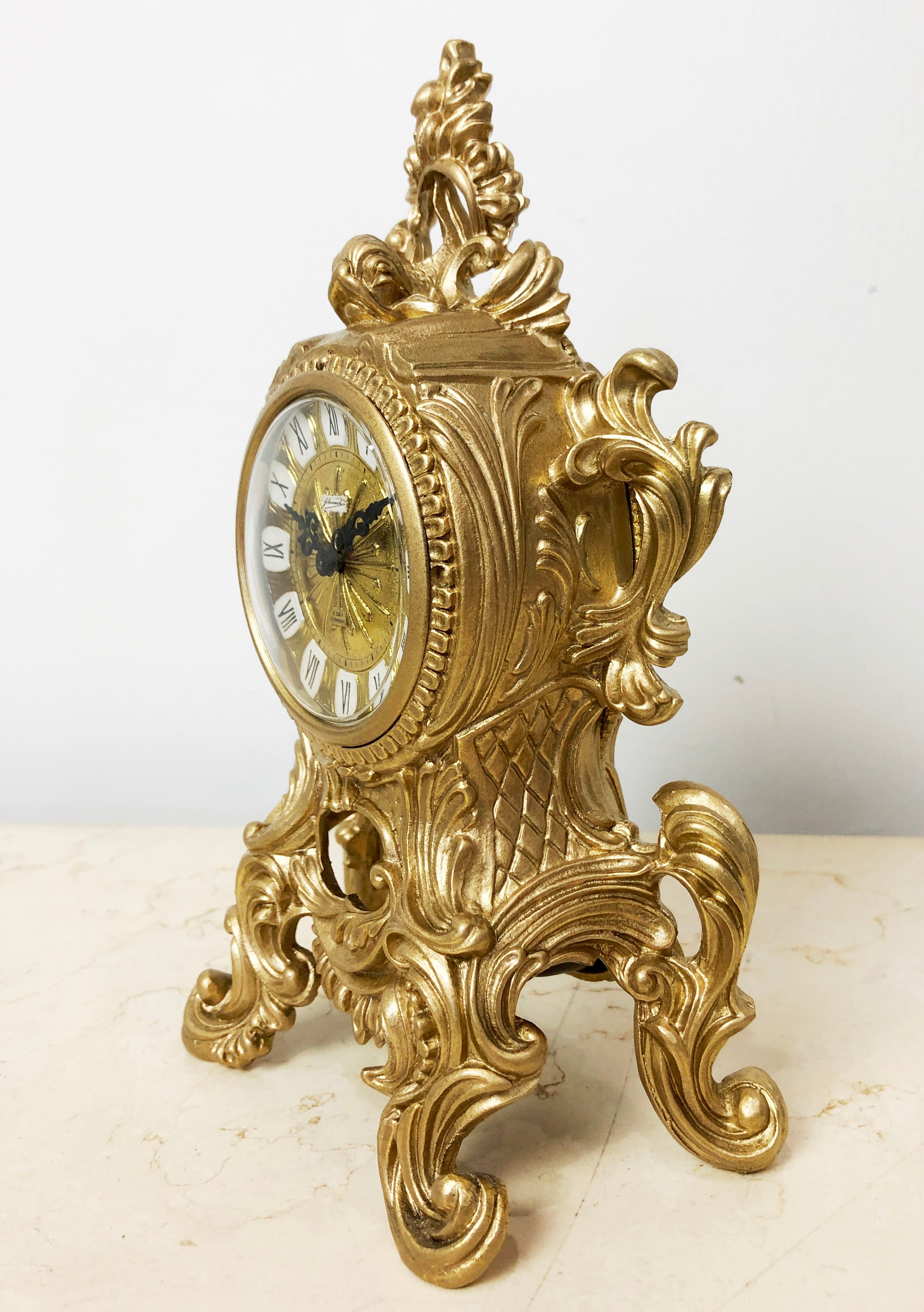 Vintage SCHMID SCHLENKER Jr Ornate Brass 8 Day Mantel Clock | eXibit collection