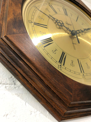 Vintage URGOS Octagon Wood Grained Battery Wall Clock | eXibit collection