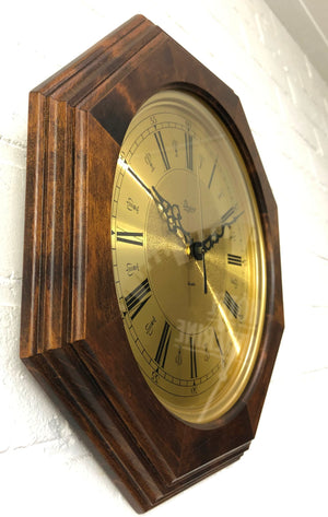 Vintage URGOS Octagon Wood Grained Battery Wall Clock | eXibit collection