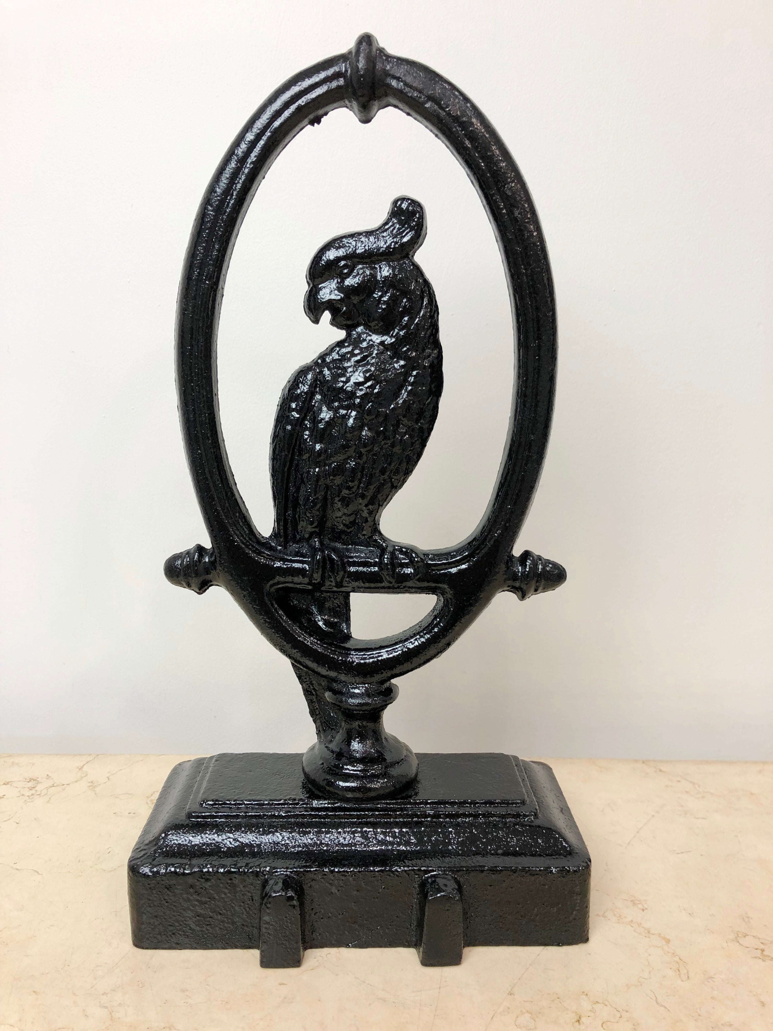 Antique Bradley & Hubbard Black Cast Iron Parrot Doorstop | eXibit collection