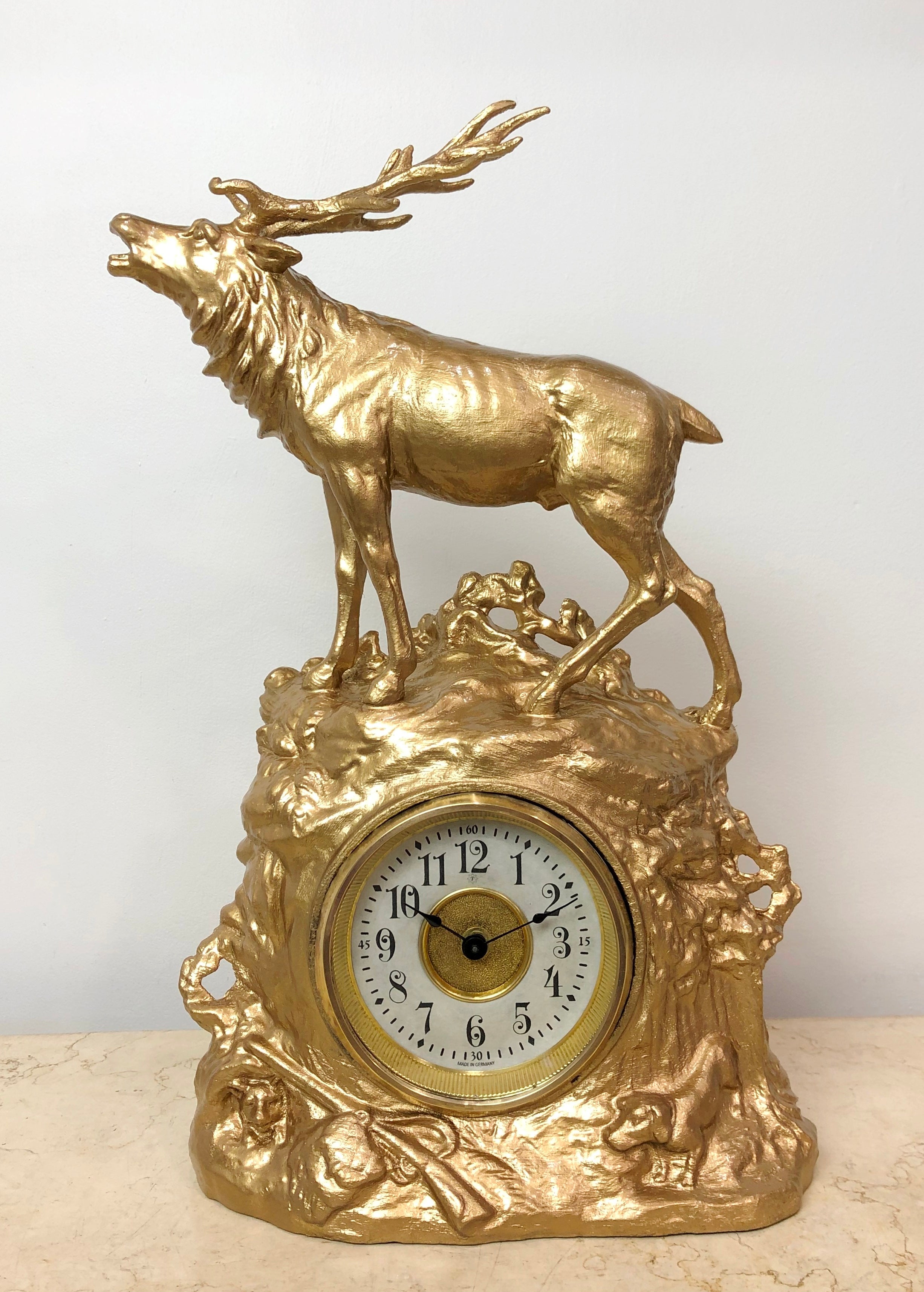 Antique STAG Figural Spelter Junghans Mantel Clock | eXibit collection