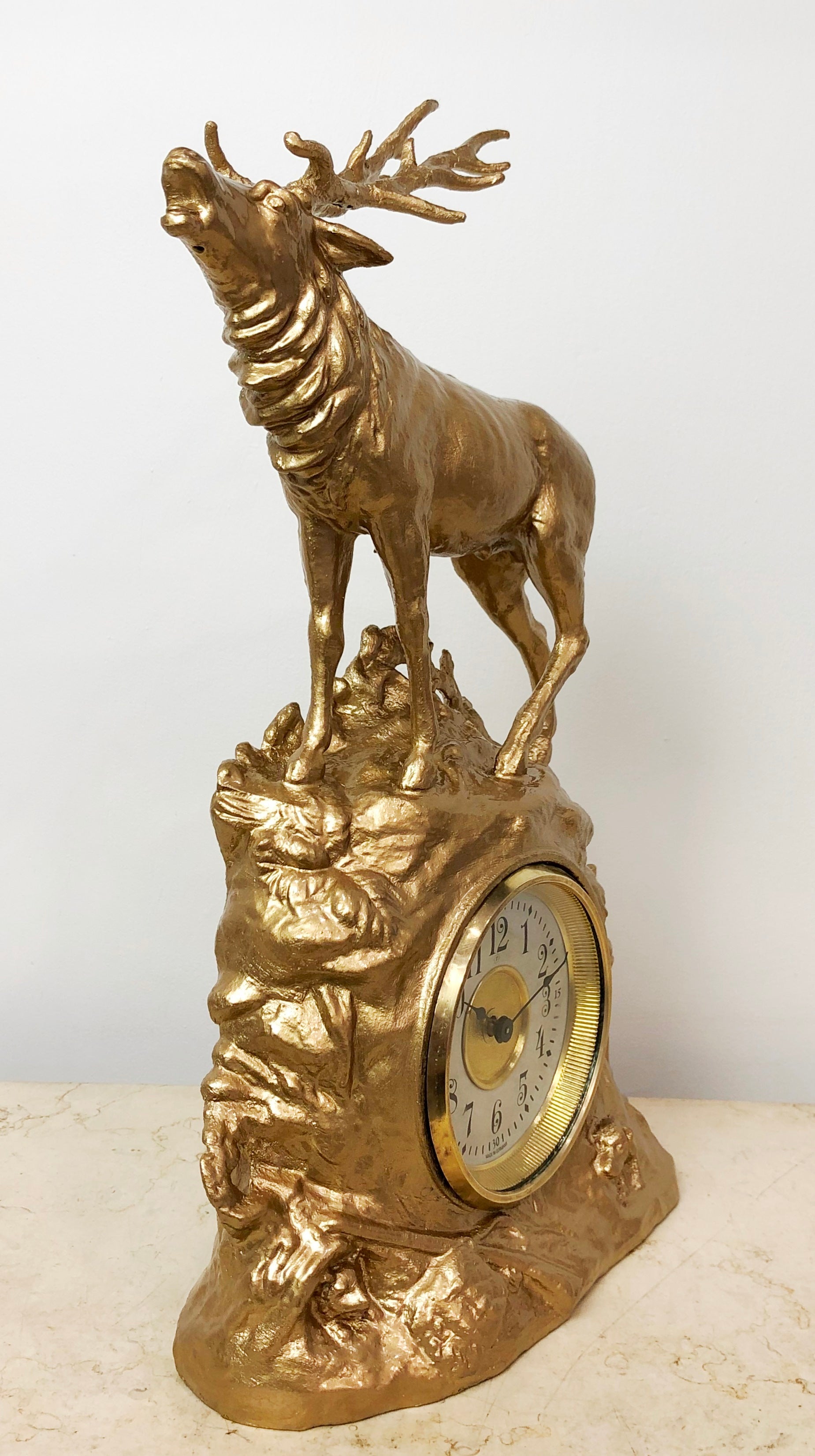 Antique STAG Figural Spelter Junghans Mantel Clock | eXibit collection