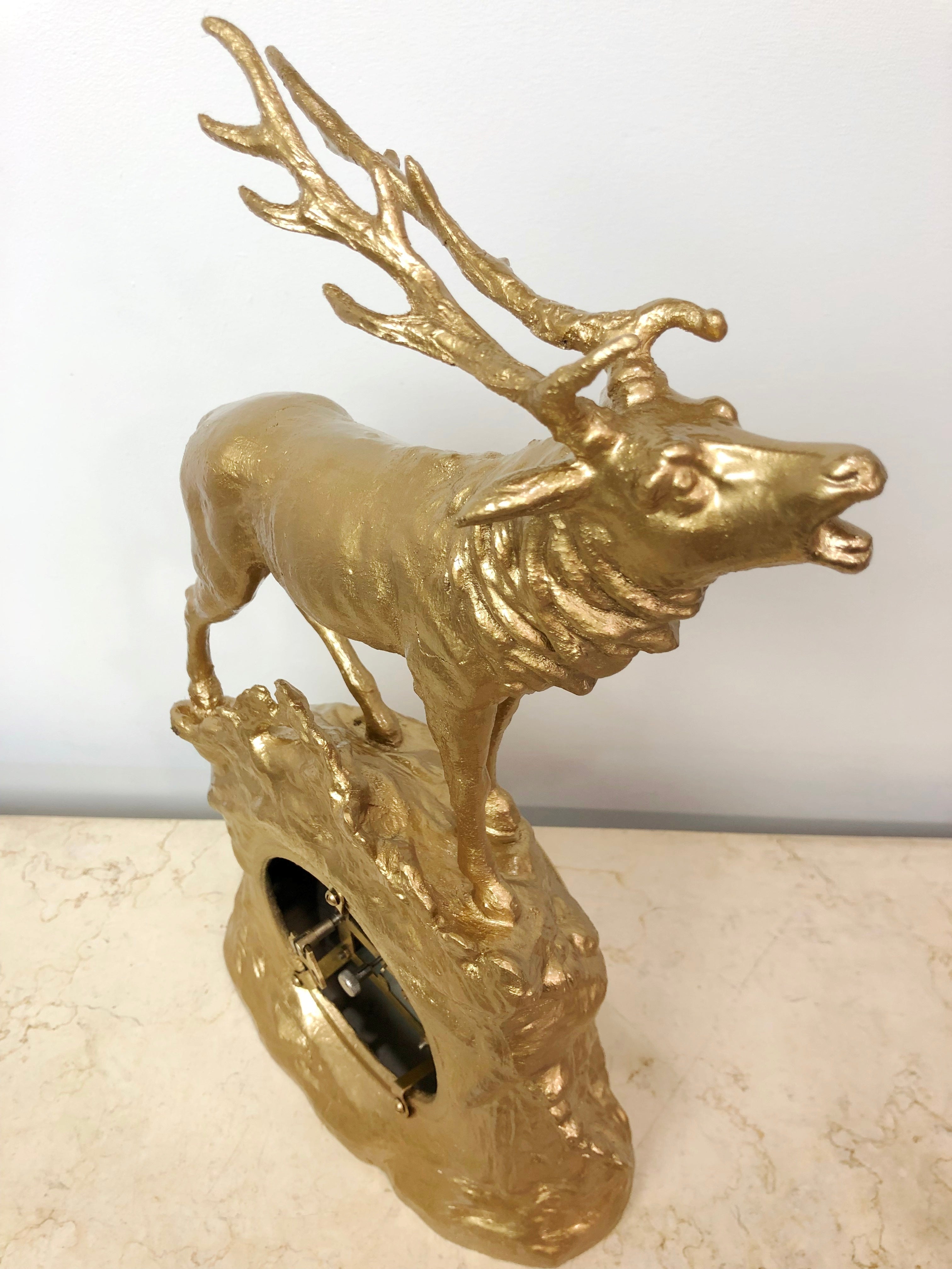 Antique STAG Figural Spelter Junghans Mantel Clock | eXibit collection