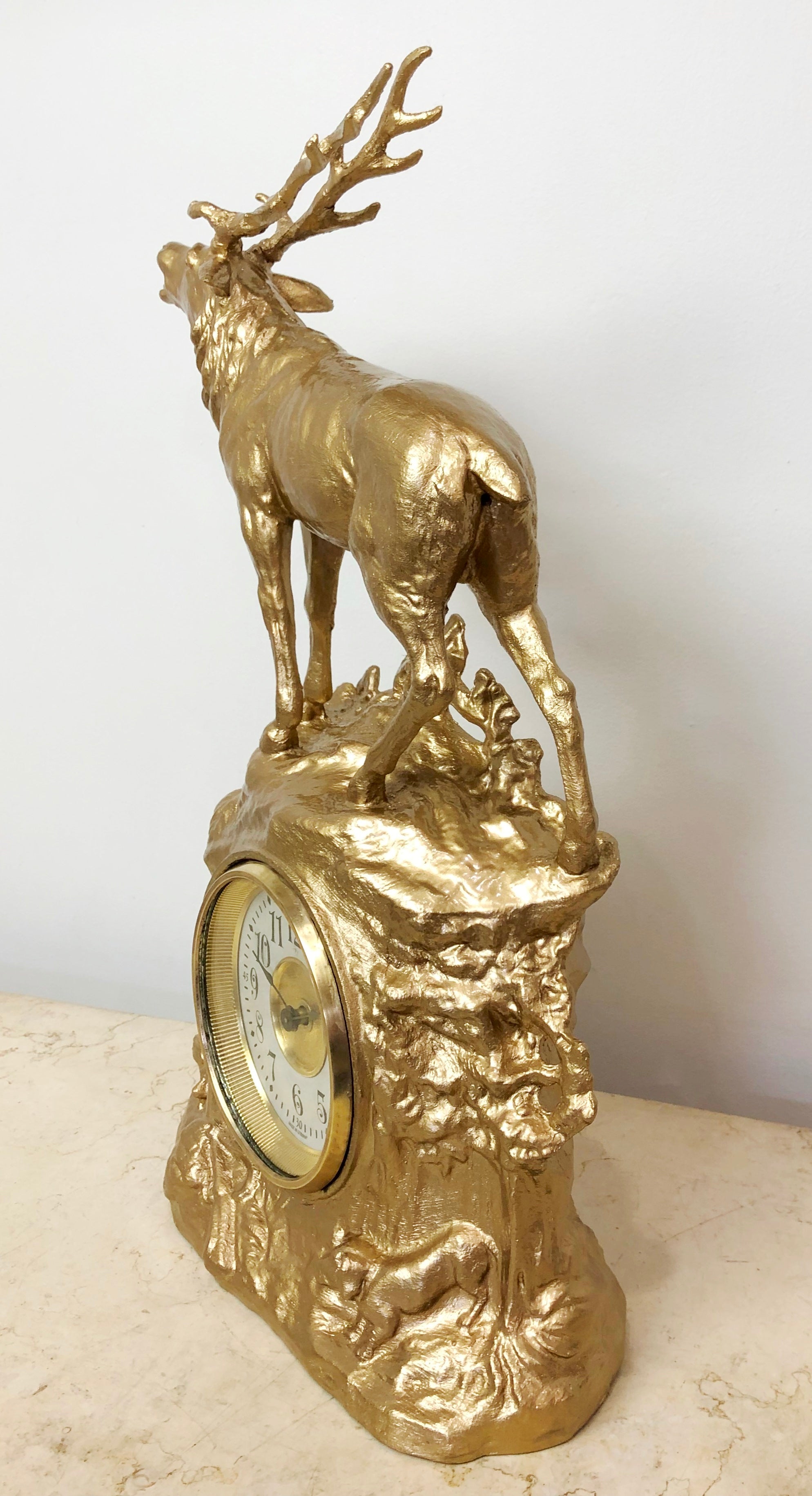 Antique STAG Figural Spelter Junghans Mantel Clock | eXibit collection