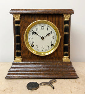 Antique Sessions Hammer on Bell & Coil Chime Mantel Clock | eXibit collection