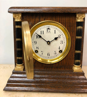 Antique Sessions Hammer on Bell & Coil Chime Mantel Clock | eXibit collection