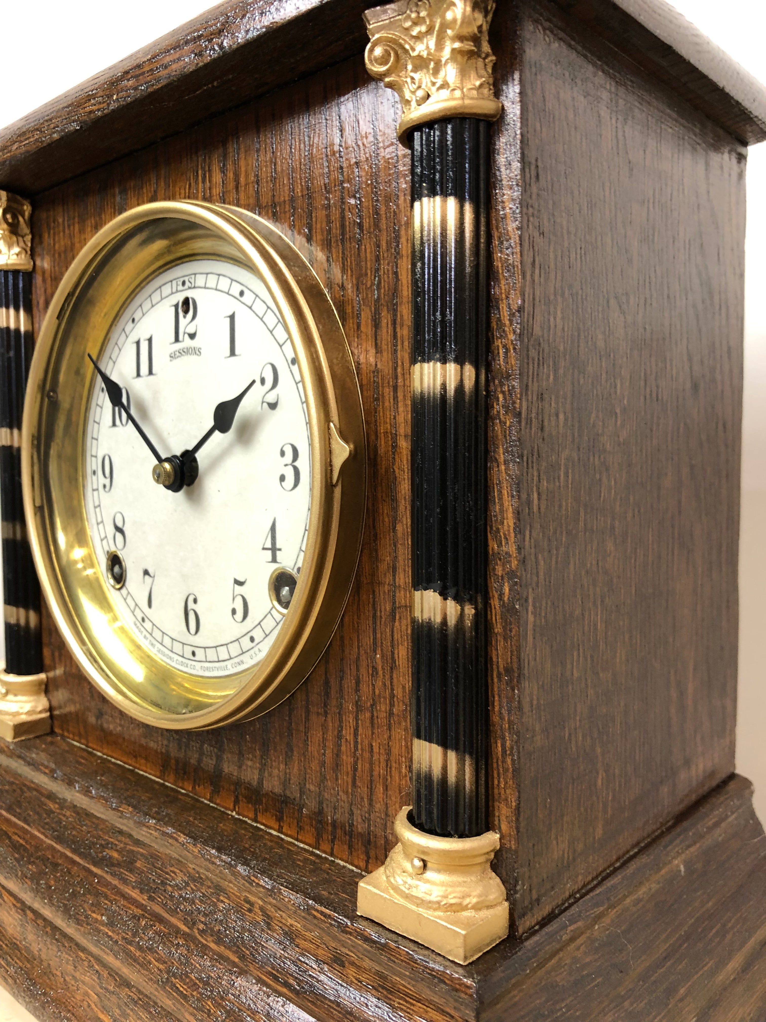 Antique Sessions Hammer on Bell & Coil Chime Mantel Clock | eXibit collection