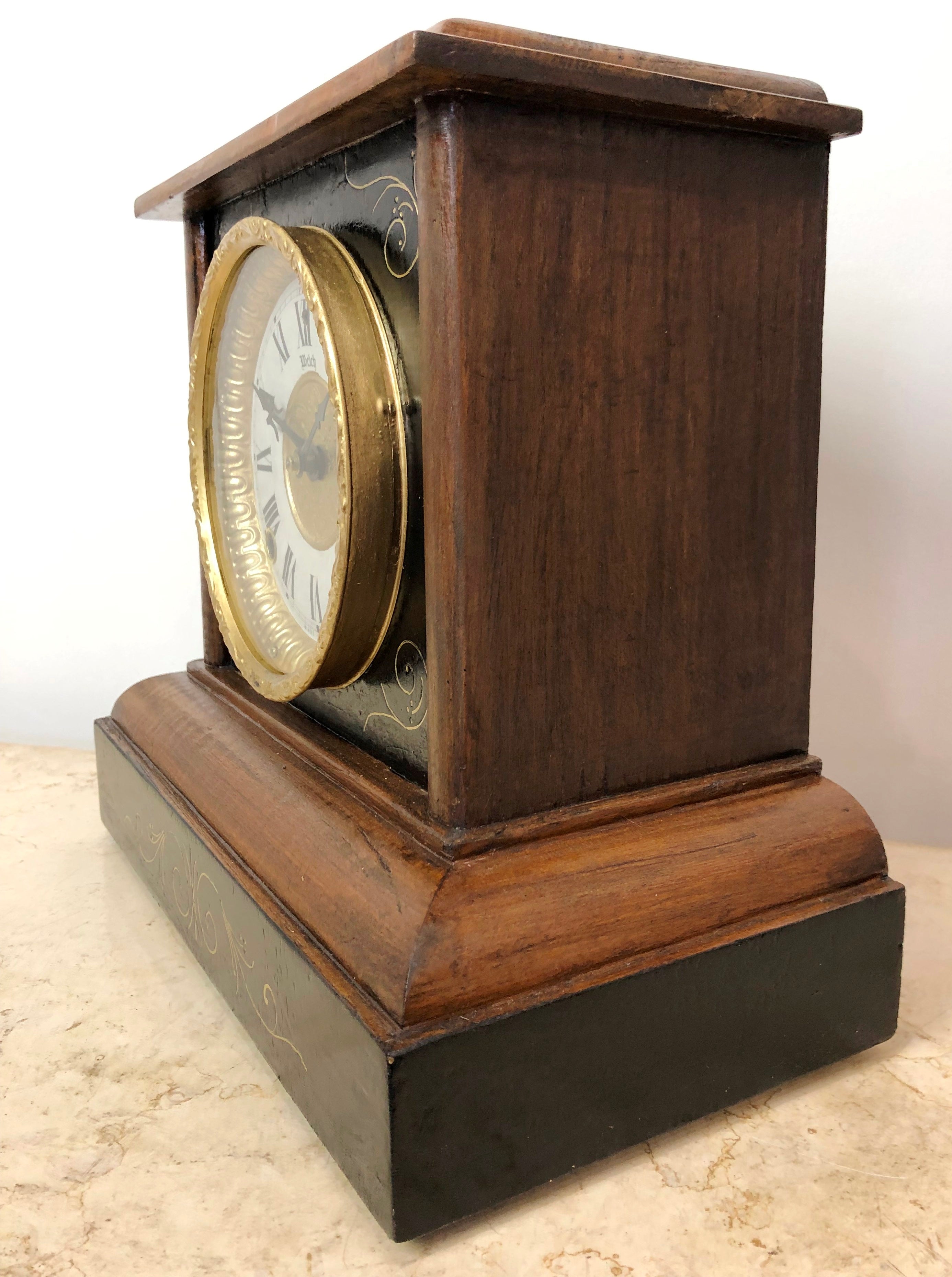 Antique WELCH Bell & Hammer on Coil Chime Mantel Clock | eXibit collection