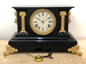 Antique Cast Iron Ansonia Hammer on Coil Chime Mantel Clock - eXibit collection