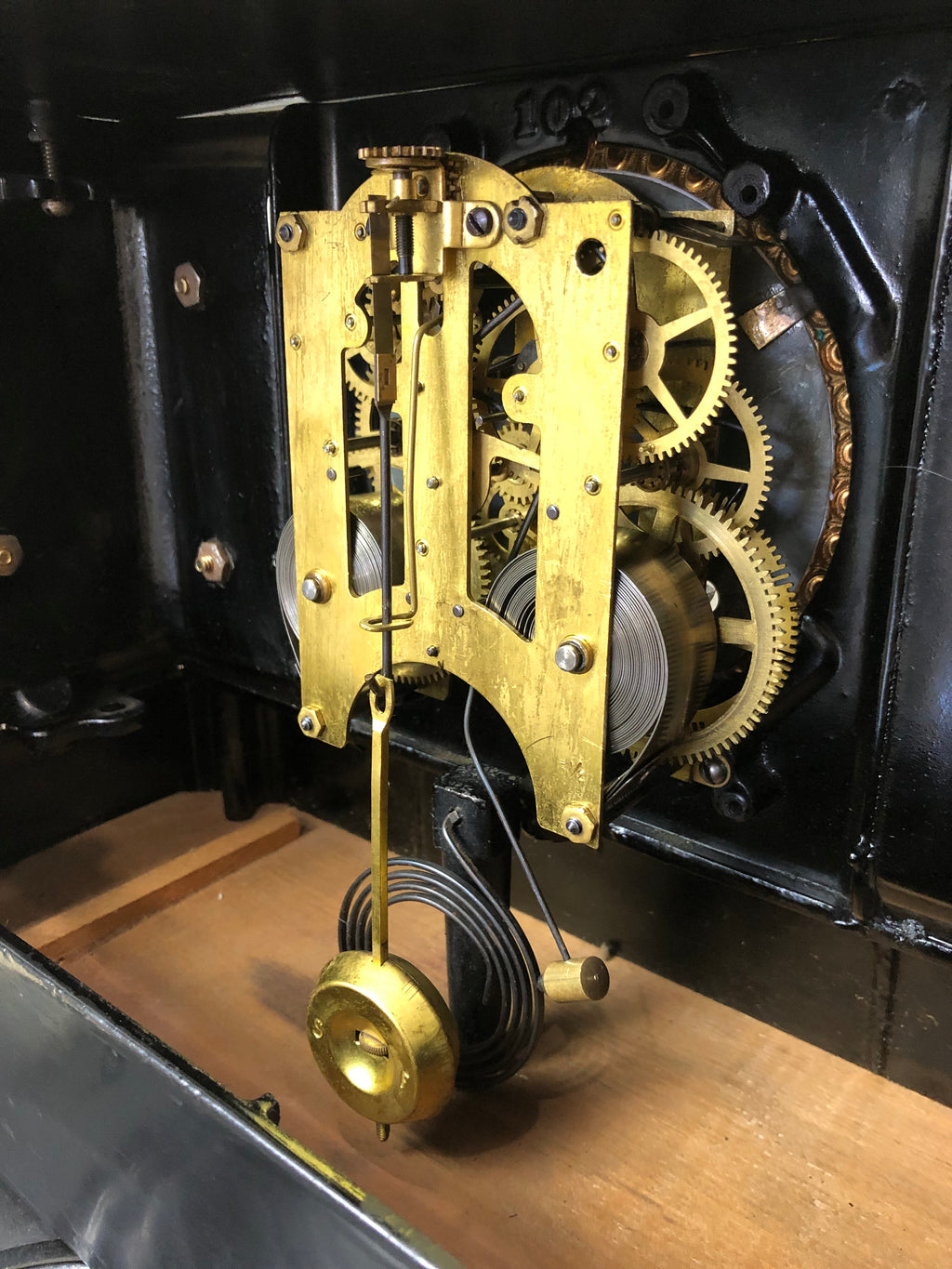 Antique Cast Iron Ansonia Hammer on Coil Chime Mantel Clock - eXibit collection