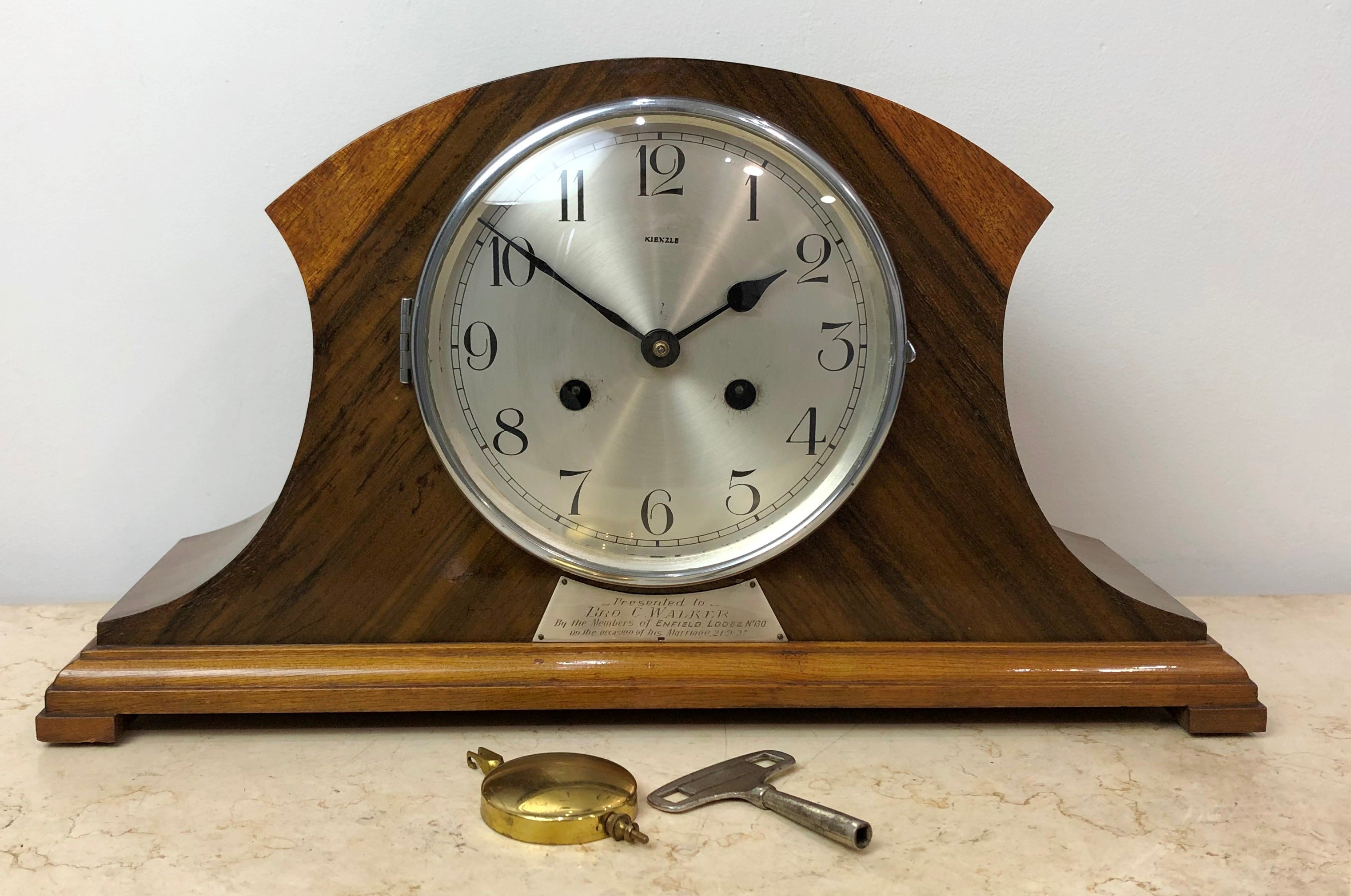 Vintage Kienzle Hammer on Coil Chime Art Deco Mantel Clock | eXibit collection