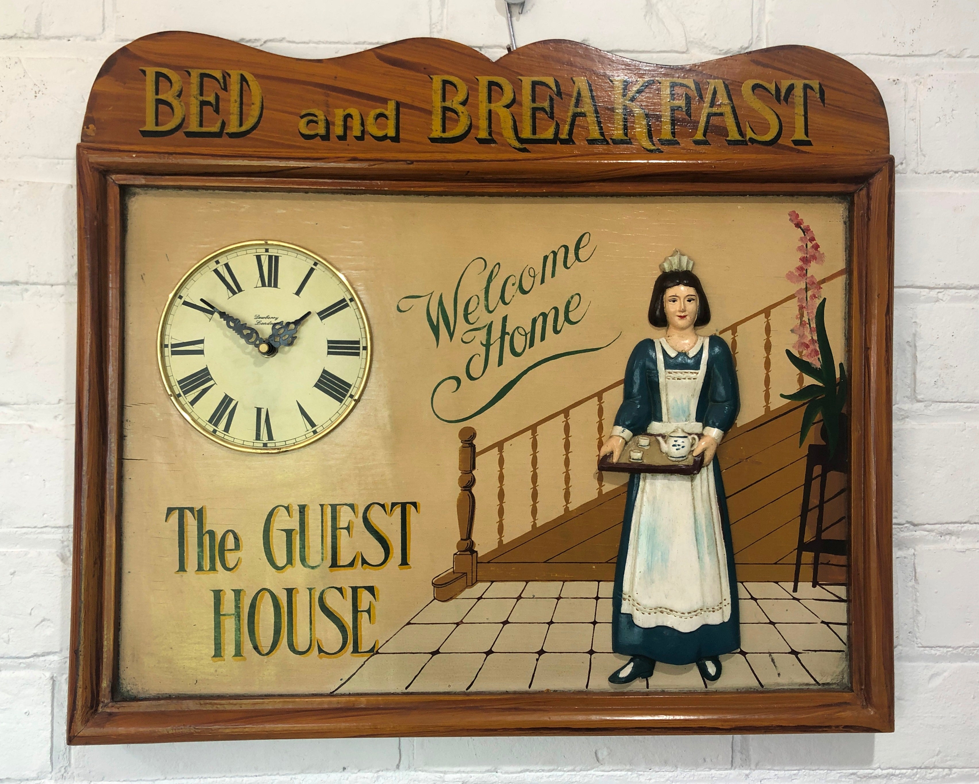 Vintage Bed and Breakfast Plaque London Battery Wall Clock | eXibit collection