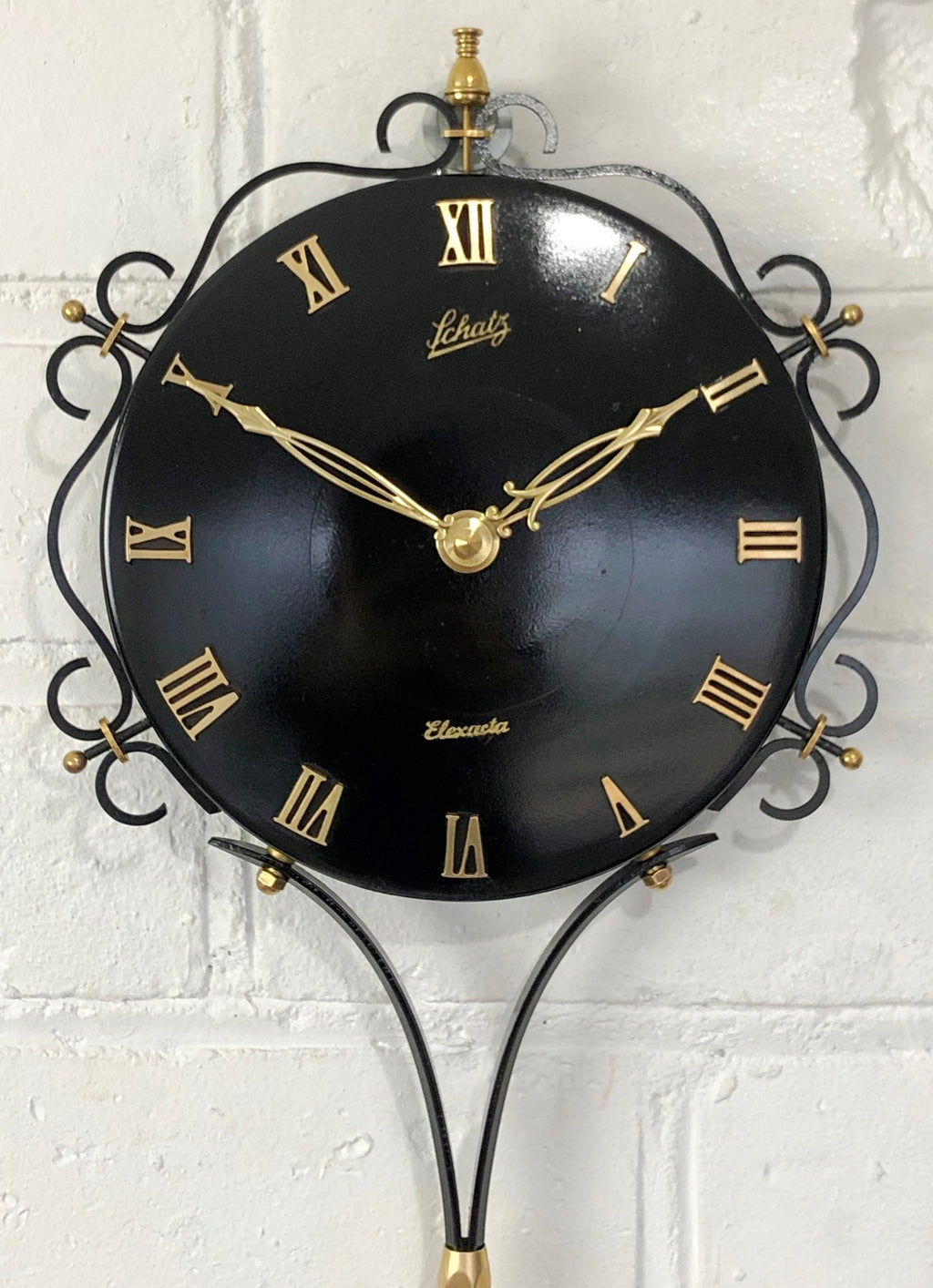 Vintage SCHATZ Elexacta Metal Battery Wall Clock | eXibit collection