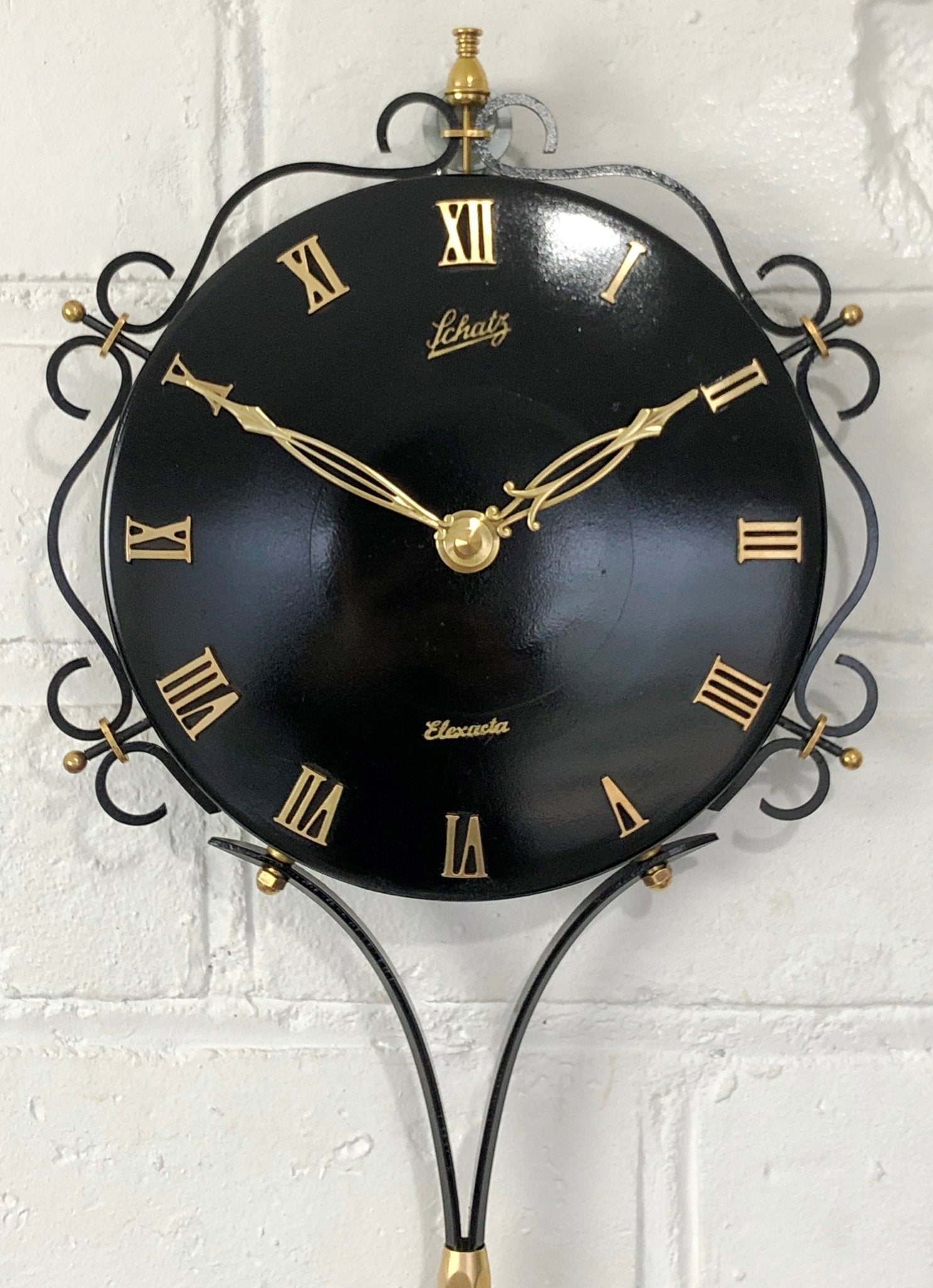 Vintage SCHATZ Elexacta Metal Battery Wall Clock | eXibit collection