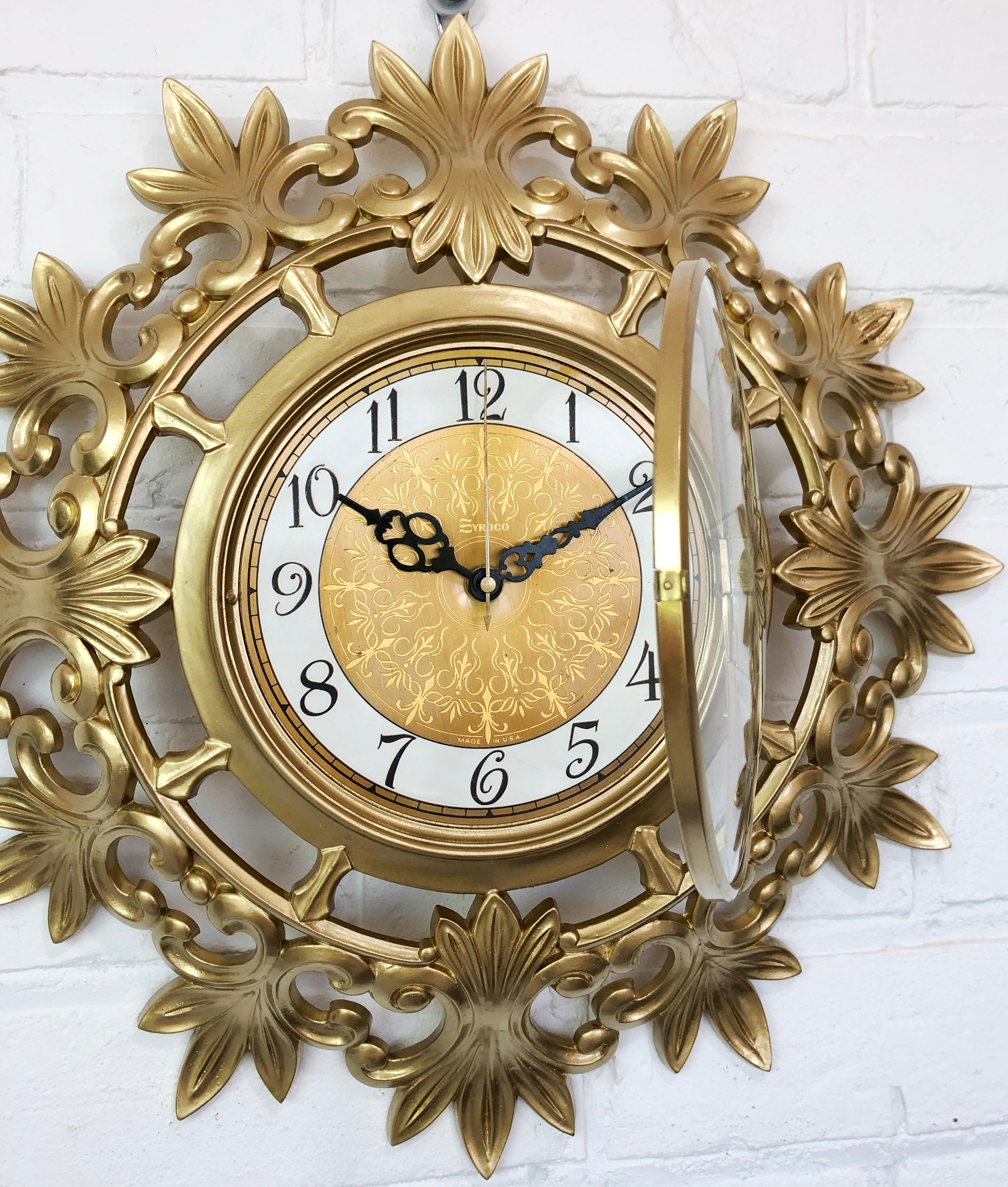 Vintage SYROCO Ornate Starburst Battery Wall Clock  | eXibit collection