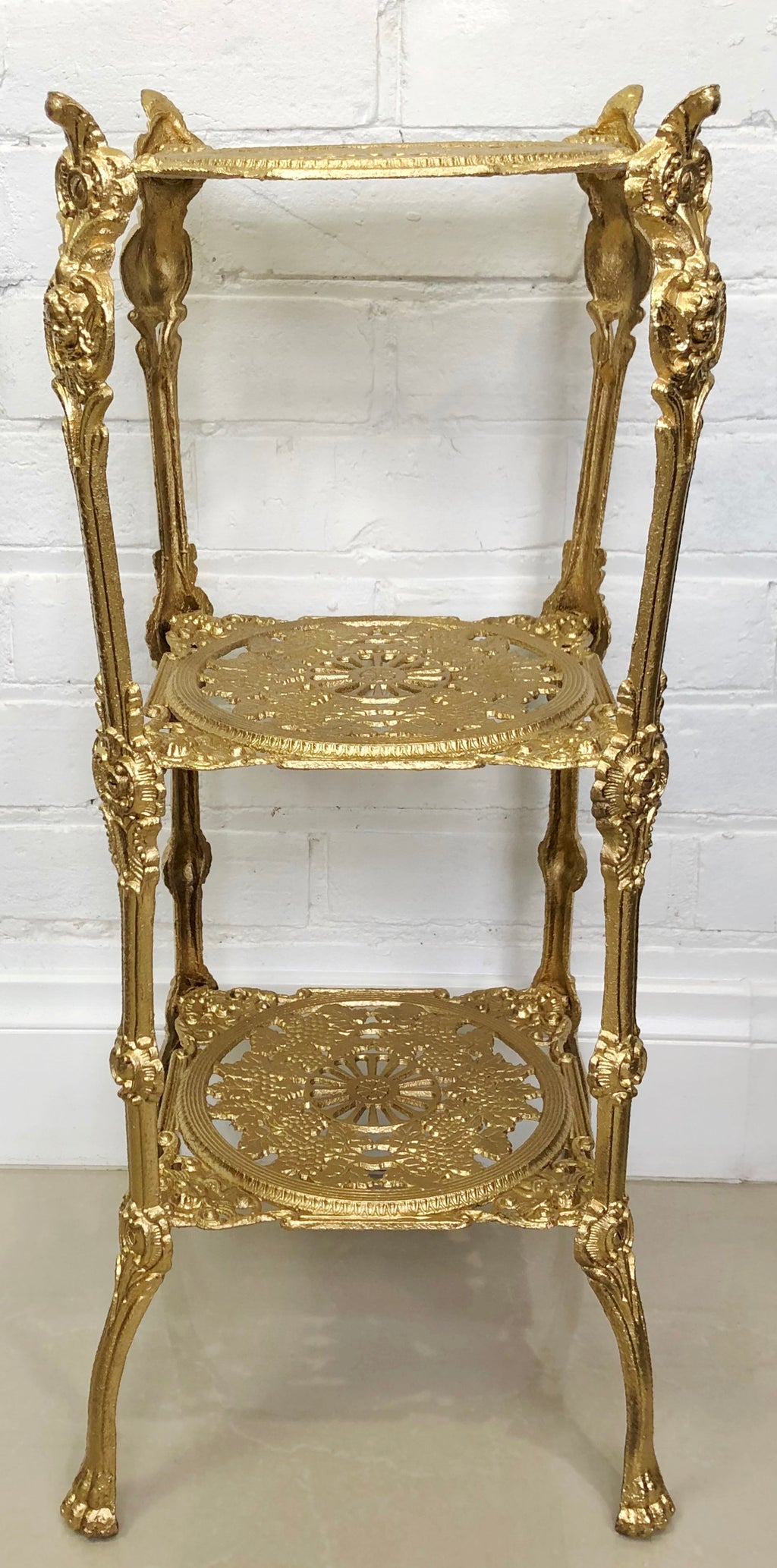 Vintage Cast Iron 3x Tier Gold Planter Stand | eXibit collection