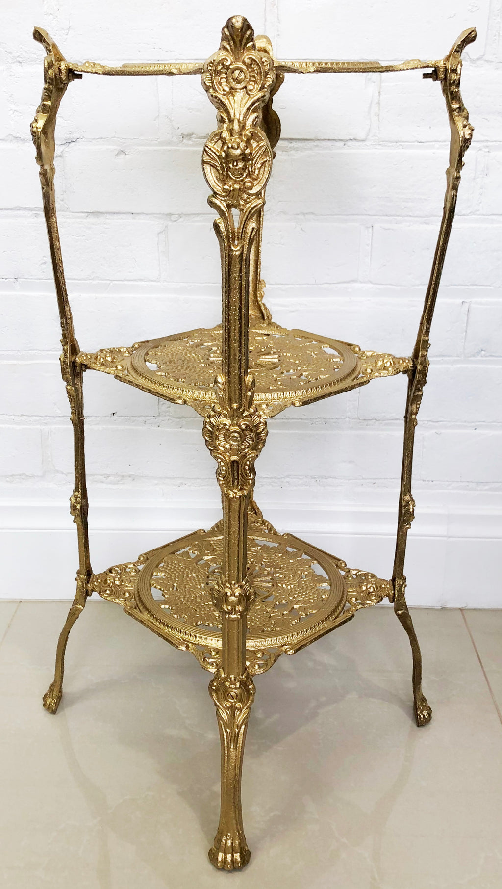 Vintage Cast Iron 3x Tier Gold Planter Stand | eXibit collection