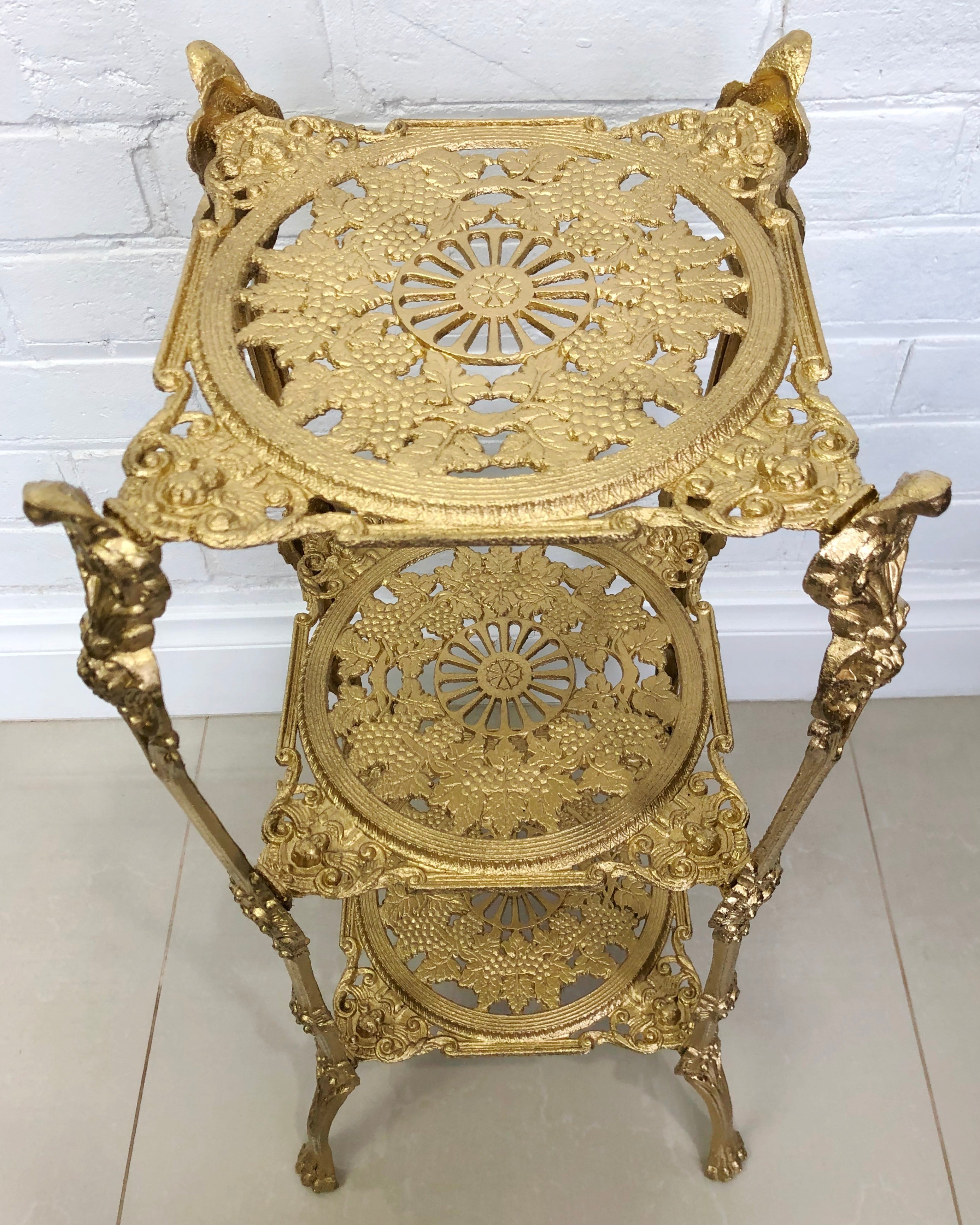 Vintage Cast Iron 3x Tier Gold Planter Stand | eXibit collection