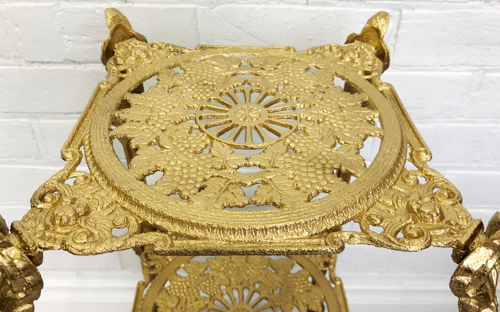 Vintage Cast Iron 3x Tier Gold Planter Stand | eXibit collection