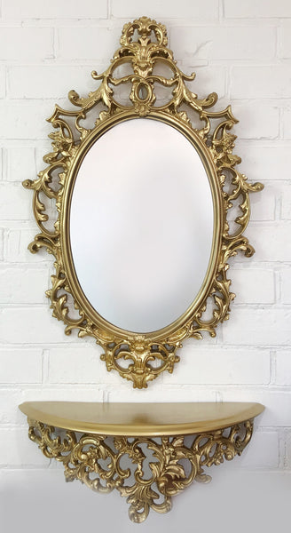 Original Vintage Ornate Gold Mirror & Shelf | eXibit collection