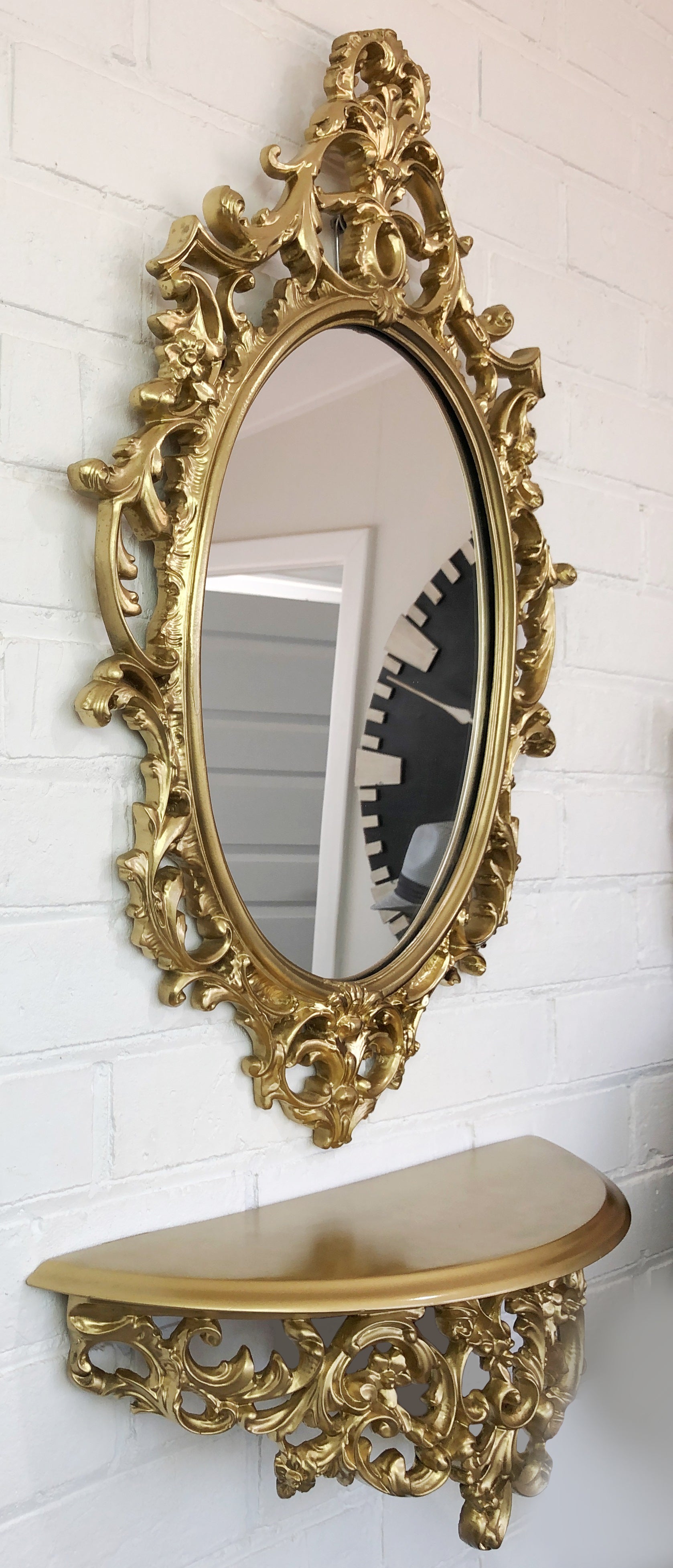 Original Vintage Ornate Gold Mirror & Shelf | eXibit collection