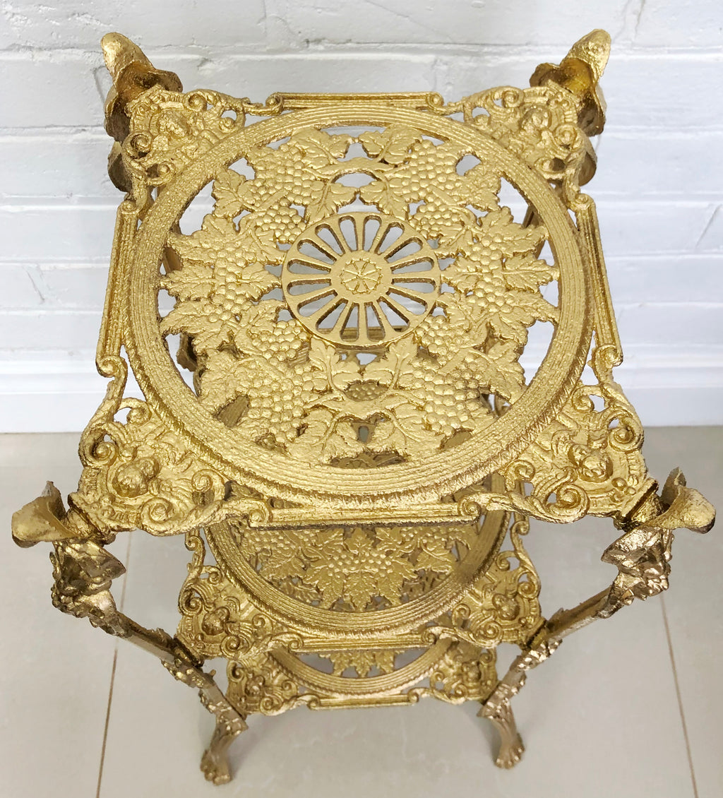 Vintage Cast Iron 3x Tier Gold Planter Stand | eXibit collection