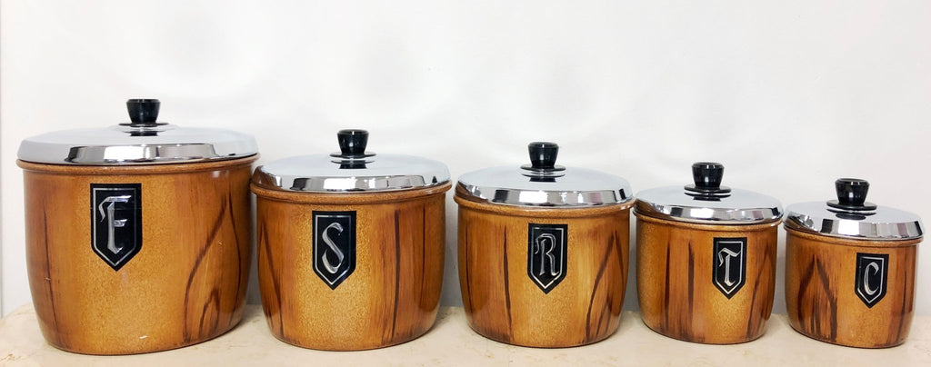 Vintage Set of 5x Retro Kitchen Stackable Canisters | Adelaide Clocks