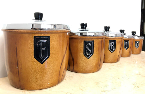 Vintage Set of 5x Retro Kitchen Stackable Canisters | Adelaide Clocks