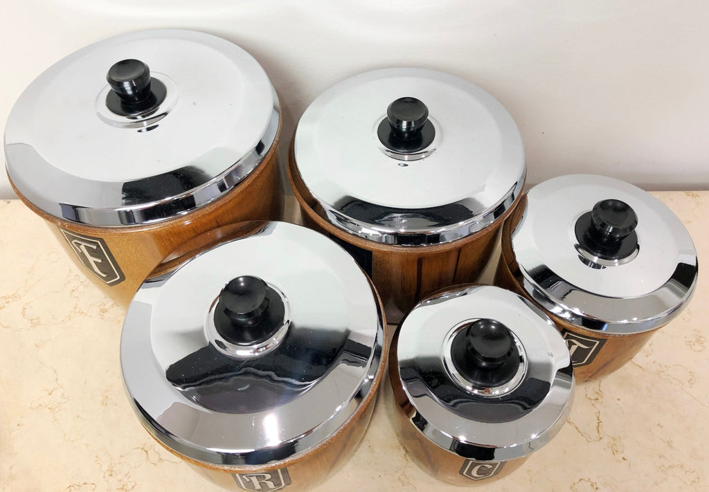 Vintage Set of 5x Retro Kitchen Stackable Canisters | Adelaide Clocks