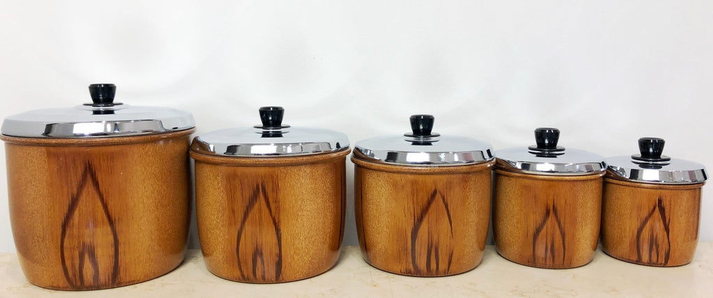 Vintage Set of 5x Retro Kitchen Stackable Canisters | Adelaide Clocks