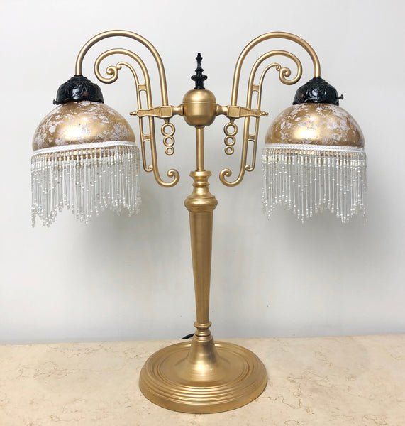 Vintage Victorian Boudoir Pedestal Dual Gold Table Lamp | eXibit collection