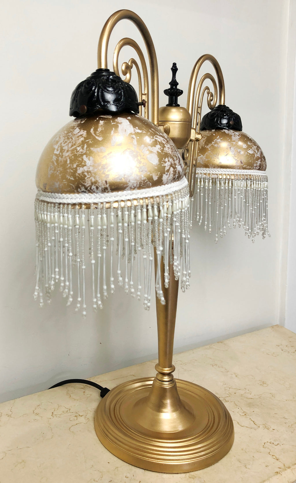 Vintage Victorian Boudoir Pedestal Dual Gold Table Lamp | Adelaide Clocks
