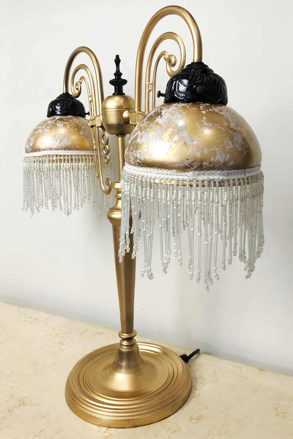 Vintage Victorian Boudoir Pedestal Dual Gold Table Lamp | Adelaide Clocks